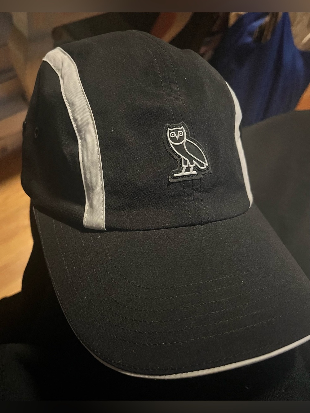 Official October’s Very Own Cap OVO 5 Panel Hat Black White Side Stripe Owl Logo